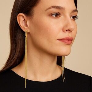 Kenneth Jay Lane KJL Y2K Style Slim Duster Runway 22K Gold Plated Snake Earrings